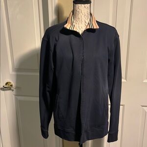 Burberry Dark Blue Jacket with Striped Collar